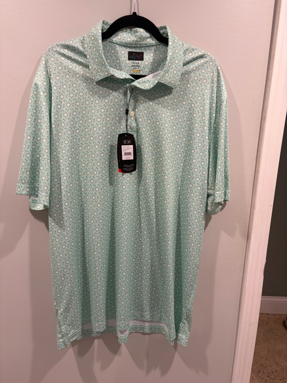 Greg Norman Collection Mint Geo Print Performance Polo size XL NWT